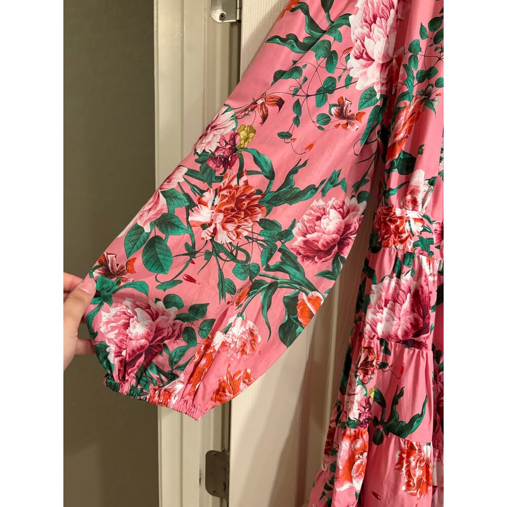 GIBSON LATIMER NWT Pink Floral Cotton Wrap Dress Size XL Spring Long Sleeve - Picture 6 of 7